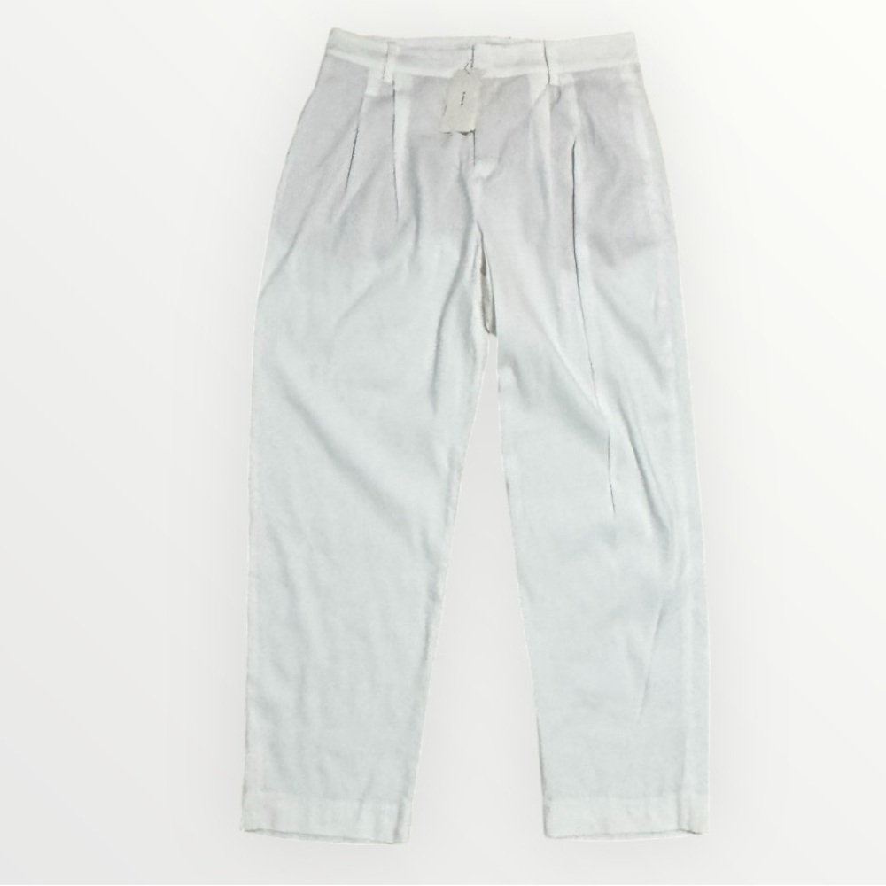 VINCE Linen Classic White Cropped Crop Pants 8 Designer Work Vacation Timeless